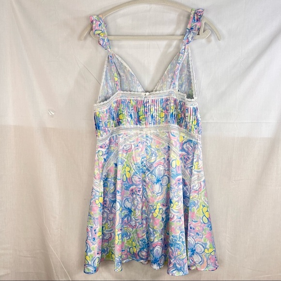 For Love & Lemons Sun Dress Sz XL Blue Floral Midsummer Flutter Straps Retro NWT - Picture 7 of 13